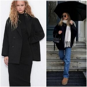 Zara  Oversized double breasted  Coat Black Size XS NWT